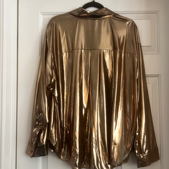 Anthropologie Metallic button down shirt. Color Cooper size 2X - Picture 2 of 3